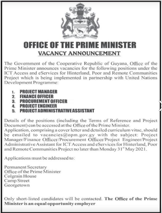 Vacancy Announcement at Office of the Prime Minister