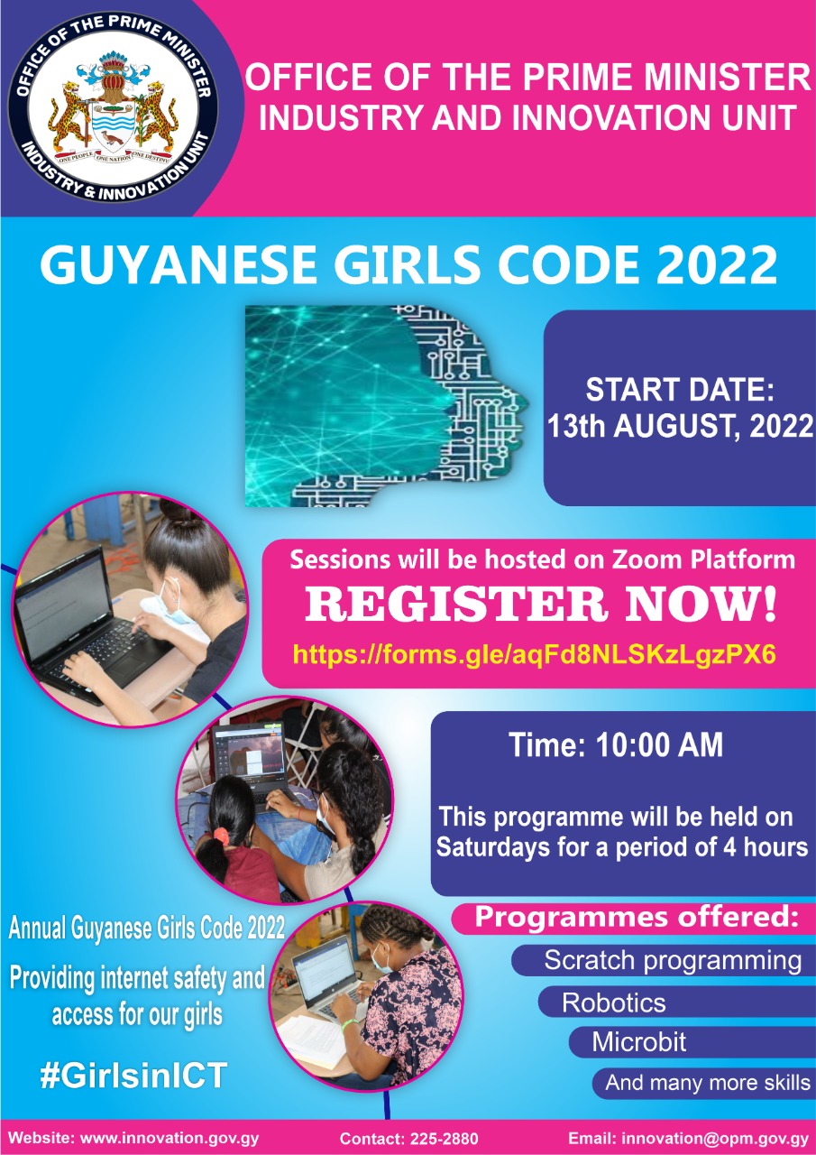 Office of the Prime Minister’s Industry & Innovation Unit presents Guyanese Girls Code 2022